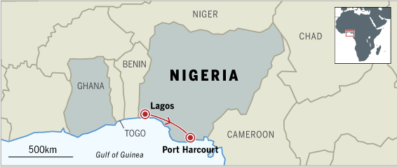 Map of west Africa: Lagos to Port Harcourt