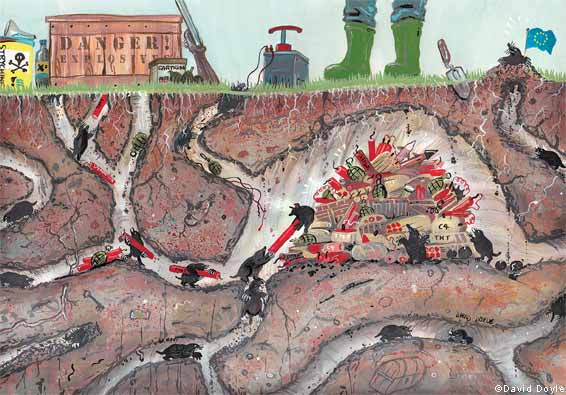 An illustration of moles underground