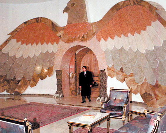 A giant marble falcon in one of Saddam Hussein’s Baghdad palaces, 1997