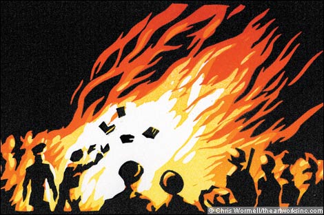 Illustration of burning of books