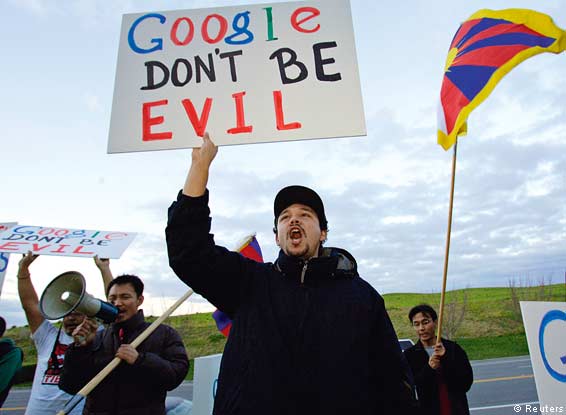 Members of Students For A Free Tibet protest in front of Google's headquarters in Mountain View, California